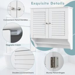 Costway Bathroom Medicine Cabinet Wall Mounted Louvered Doors Cabinet in White - thumbnail 7