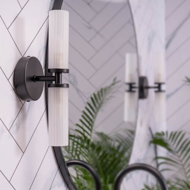 ValueLights Canya Up & Down 2 Way IP44 Rated Bathroom Frosted Reeded Glass Wall Light in Black - image 1