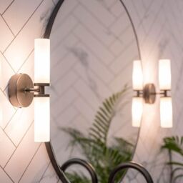 ValueLights Canya Up & Down 2 Way IP44 Rated Bathroom Frosted Reeded Glass Wall Light in Black - thumbnail 3