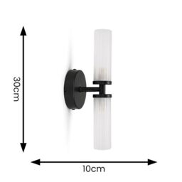 ValueLights Canya Up & Down 2 Way IP44 Rated Bathroom Frosted Reeded Glass Wall Light in Black - thumbnail 7