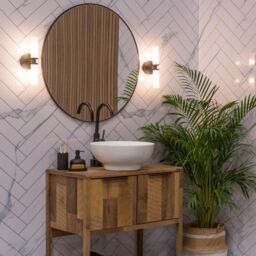 ValueLights Canya Up & Down 2 Way IP44 Rated Bathroom Frosted Reeded Glass Wall Light in Black - thumbnail 4
