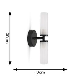 ValueLights Canya Up & Down 2 Way IP44 Rated Bathroom Frosted Reeded Glass Wall Light in Black - thumbnail 6