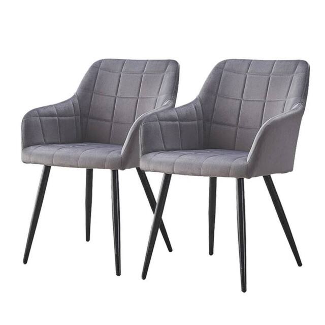VOGREX 2X Dining Chairs Velvet Padded Seat Metal Legs in Grey - image 1