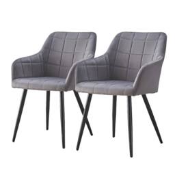 VOGREX 2X Dining Chairs Velvet Padded Seat Metal Legs in Grey - thumbnail 1
