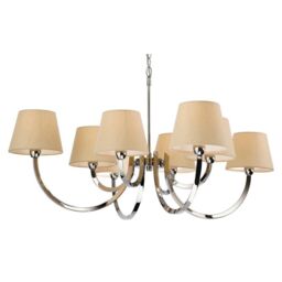 Netlighting Fairmont 8 Light Multi Arm Chandelier Polished Stainless Steel Cream Linen Shade E14 in Beige