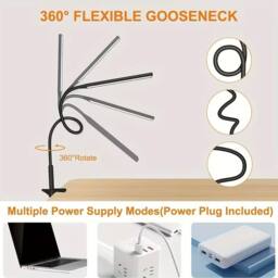 Dyzi Flexible LED Desk Lamp with Clip USB Powered in Black - thumbnail 6
