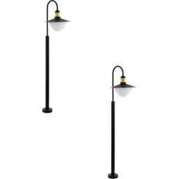 Loops 2 PACK IP44 Outdoor Bollard Light Black & Gold Curved Arm Post 1x 60W E27