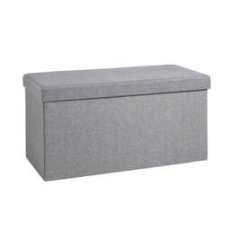 Home Source Large Folding Ottoman Grey Linen Fabric Chest Sturdy Storage - thumbnail 4