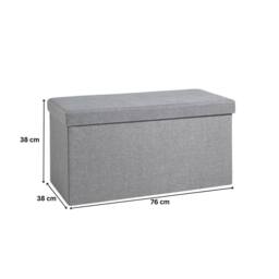 Home Source Large Folding Ottoman Grey Linen Fabric Chest Sturdy Storage - thumbnail 6
