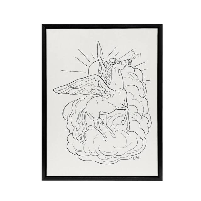 "Artery8 Pegasus Flies In Front Of A Cloud Leo Gestel Black Framed Canvas Art in White - Size: W12"" x H16""" - image 1