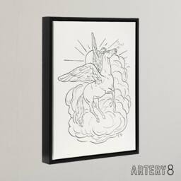 "Artery8 Pegasus Flies In Front Of A Cloud Leo Gestel Black Framed Canvas Art in White - Size: W12"" x H16""" - thumbnail 2