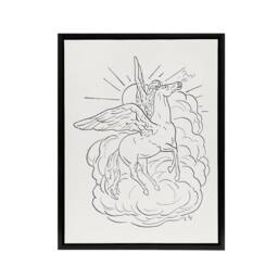 "Artery8 Pegasus Flies In Front Of A Cloud Leo Gestel Black Framed Canvas Art in White - Size: W12"" x H16""" - thumbnail 1
