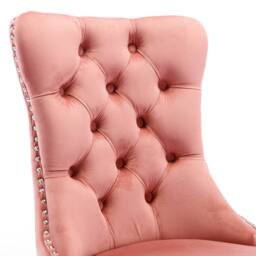 Modern Home Touch Romsey Set of 4 Velvet Upholstered Dining Chairs with Oak Legs & Knocker Ring Back in Pink - Size: 4 Pack - thumbnail 6