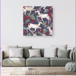 Warren Reed - Designer Reindeers & Holly Canvas - Size: w40 inch x h40 inch - thumbnail 1