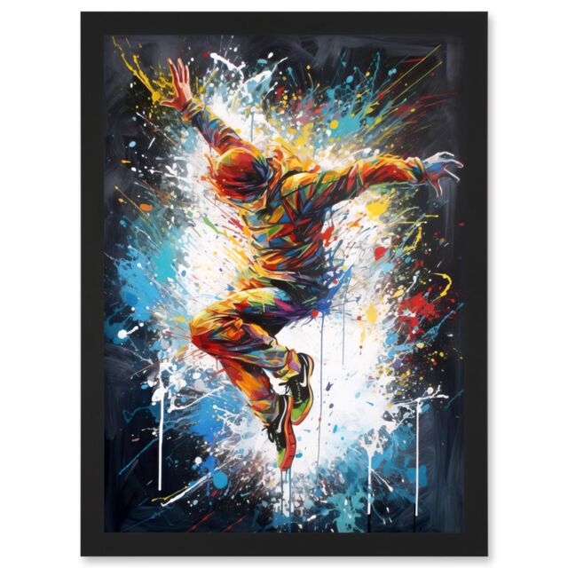 Artery8 Before the Land Parkour Jump Paint Splat Portrait Artwork Framed Wall Art Print A4 in Black - image 1