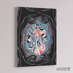 "Artery8 Floral Motif Benedictus Vintage Canvas Wall Art in Black - Size: W18"" x H24""" - thumbnail 2