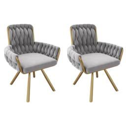 BTM Set of Velvet Swivel Armchairs with Metal Legs in Grey - Size: 6 Pack - thumbnail 5