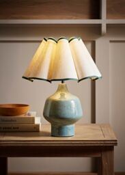 ValueLights Jamie Glazed Ceramic Table Lamp with Scallop Trim Lamp Shade in Green