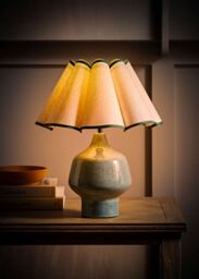ValueLights Jamie Glazed Ceramic Table Lamp with Scallop Trim Lamp Shade in Green - thumbnail 2