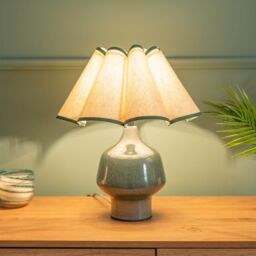 ValueLights Jamie Glazed Ceramic Table Lamp with Scallop Trim Lamp Shade in Green - thumbnail 5