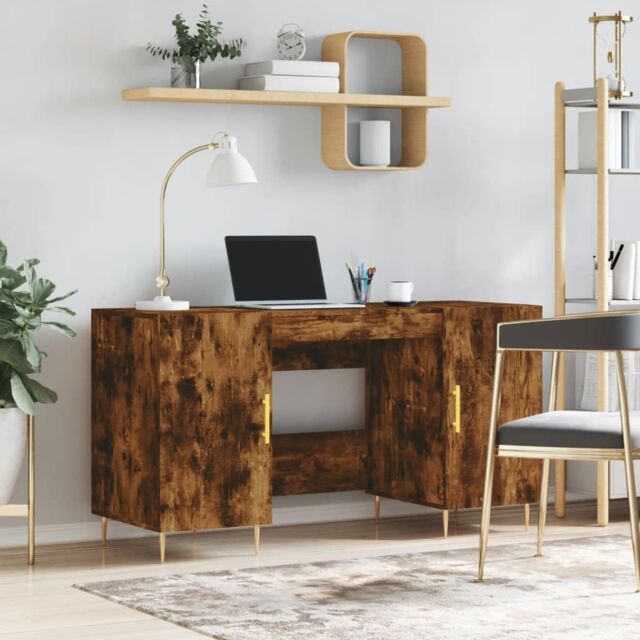 Berkfield Home Desk Smoked Oak 140x50x75 cm Engineered Wood in Brown - Size: 140 x 50 x 75 cm - image 1