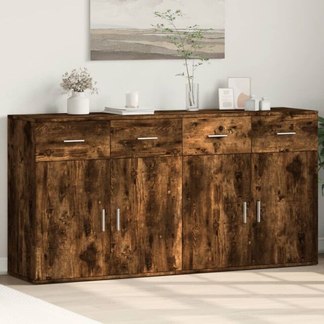 Berkfield Home Sideboards 2 pcs Smoked Oak 79x38x80 cm Engineered Wood in Brown - Size: 79 x 38 x 80 cm - image 1