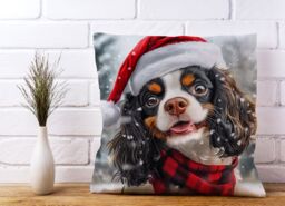 Warren Reed - Designer Christmas Cavalier King Charles Spaniel Cushion in Black - Size: 45 cm x 45 cm - thumbnail 2