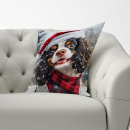 Warren Reed - Designer Christmas Cavalier King Charles Spaniel Cushion in Black - Size: 45 cm x 45 cm - thumbnail 3