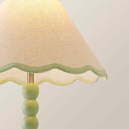 ValueLights Bobbins Sage Green Table Lamp with Tapered Natural Linen Scallop Shade with Bulb in Pale Green - thumbnail 4