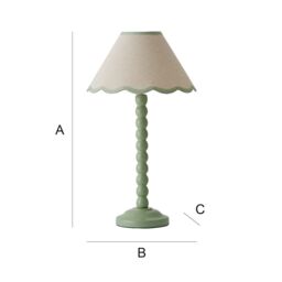 ValueLights Bobbins Sage Green Table Lamp with Tapered Natural Linen Scallop Shade with Bulb in Pale Green - thumbnail 8