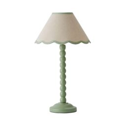 ValueLights Bobbins Sage Green Table Lamp with Tapered Natural Linen Scallop Shade with Bulb in Pale Green - thumbnail 7
