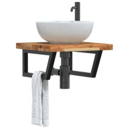 Berkfield Home Basin Shelf Wall Mounted Steel & Solid Wood Acacia in Brown - thumbnail 2