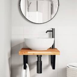 Berkfield Home Basin Shelf Wall Mounted Steel & Solid Wood Acacia in Brown - thumbnail 3