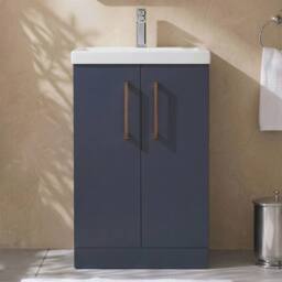 Balterley Modern Bathroom 2 Soft Close Door Vanity Unit Basin, Blue, 500mm in Blue - thumbnail 5