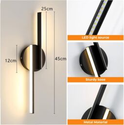 COMELY Indoor Wall Lights, 16W LED Wall Lights Parallel Design, 3000K, Black - thumbnail 4