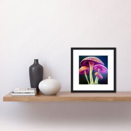 Artery8 Fantasy Magic Mushrooms Vibrant Colour Fungi Modern Illustration Square Wooden Framed Wall Art Print Picture 8X8 Inch in Black - thumbnail 2