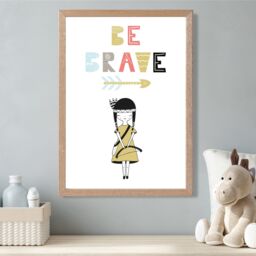 ARTZE Cute Colourful Be Brave Little Scandi Quote Framed Print SIZE: A2 with Oak Frame in Pale Blue - Size: A4 - thumbnail 2