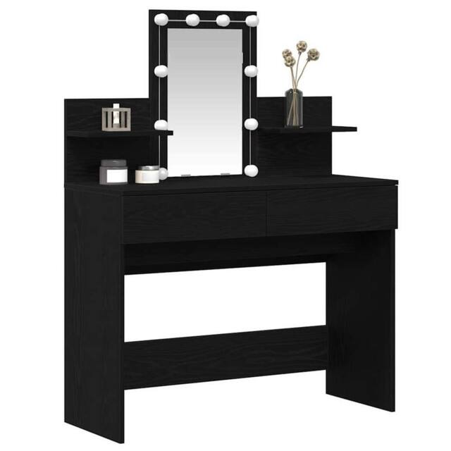 Berkfield Home Elegant Dressing Table with LED Black Oak 100x40x130 cm - Size: 100 x 40 x 130 cm - image 1