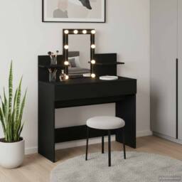 Berkfield Home Elegant Dressing Table with LED Black Oak 100x40x130 cm - Size: 100 x 40 x 130 cm - thumbnail 2