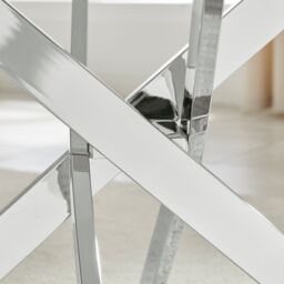 FurnitureboxUK Leonardo 6-Seater Dining Table With Marble Effect Glass Top & Silver Metal Legs in White - thumbnail 5