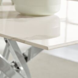 FurnitureboxUK Leonardo 6-Seater Dining Table With Marble Effect Glass Top & Silver Metal Legs in White - thumbnail 4