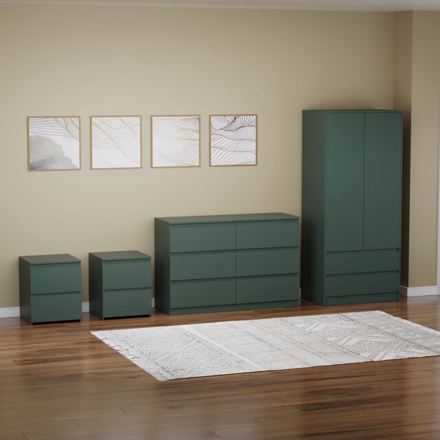 Home Discount Vida Designs Denver 4Pc Bedroom Set(2 Bedside, 6 Drawer Chest, Wardrobe) in Green
