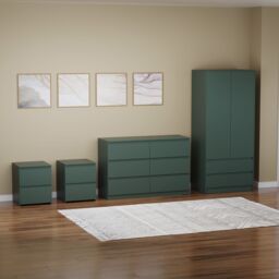 Home Discount Vida Designs Denver 4Pc Bedroom Set(2 Bedside, 6 Drawer Chest, Wardrobe) in Green - thumbnail 1
