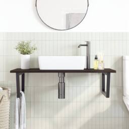 Berkfield Home Basin Shelf Wall Mounted Steel & Solid Wood Oak in Brown - thumbnail 3