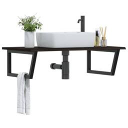 Berkfield Home Basin Shelf Wall Mounted Steel & Solid Wood Oak in Brown - thumbnail 2
