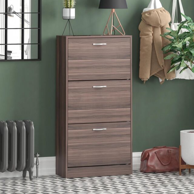 Home Discount Vida Designs 3 Drawer Shoe Storage Cabinet Rack Organizer in Walnut - image 1