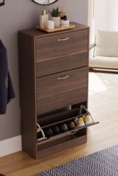 Home Discount Vida Designs 3 Drawer Shoe Storage Cabinet Rack Organizer in Walnut - thumbnail 7