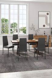 Living and Home Set of 6 Grey PU Leather Armless High Back Dining Chairs - thumbnail 2