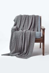Homescapes Cotton Cable Knit Throw Soft & Cosy Vintage Blanket in Grey - Size: 130 cm x 170 cm