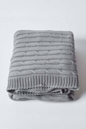 Homescapes Cotton Cable Knit Throw Soft & Cosy Vintage Blanket in Grey - Size: 130 cm x 170 cm - thumbnail 3